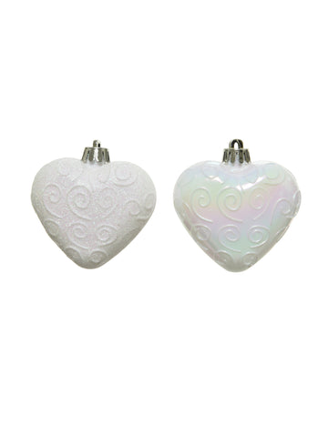 6 visečih okraskov za božično drevo beli srčki 6 cm 