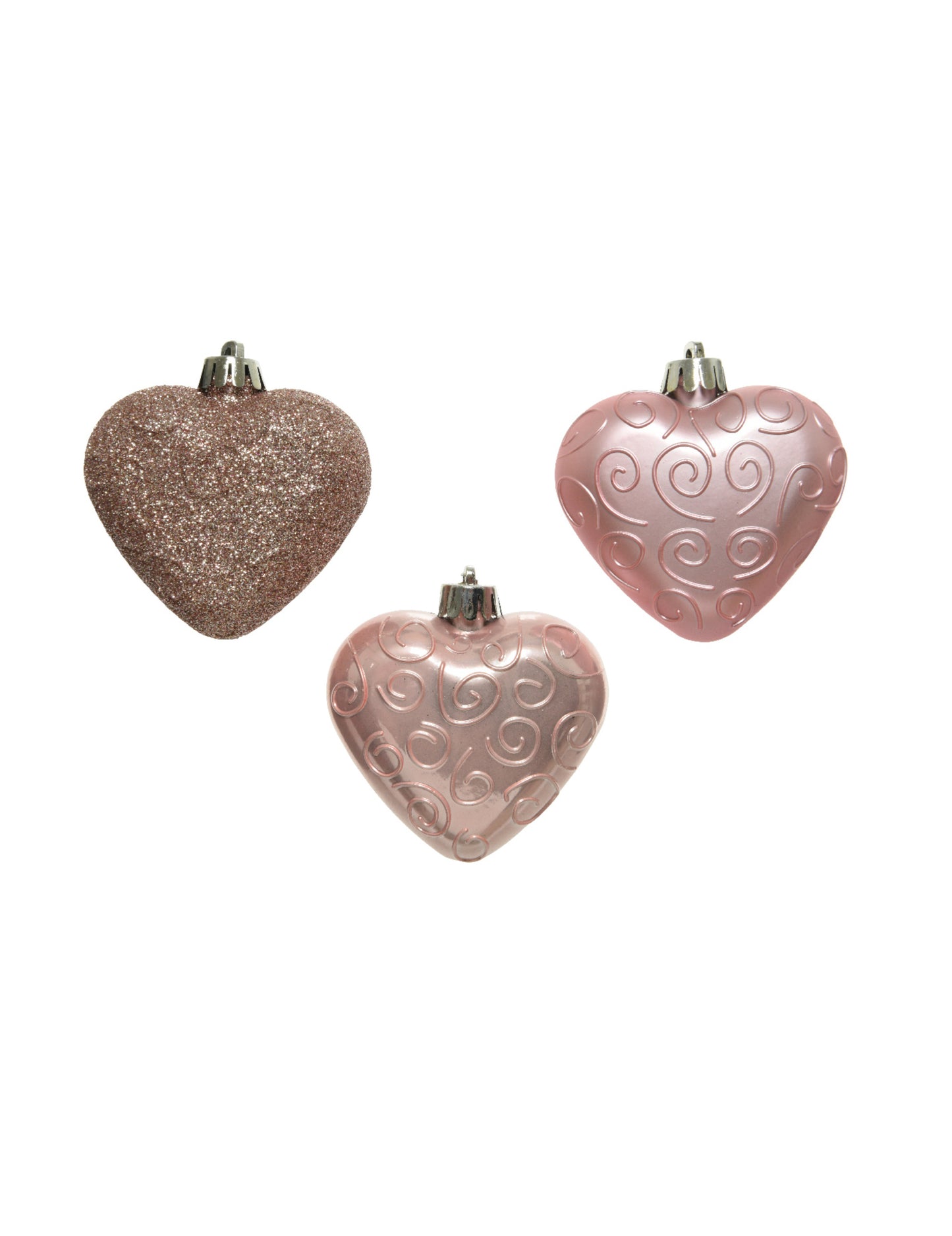 6 okraskov za božično drevo v obliki srca iz rožnatega zlata 7,5 cm bleščeč