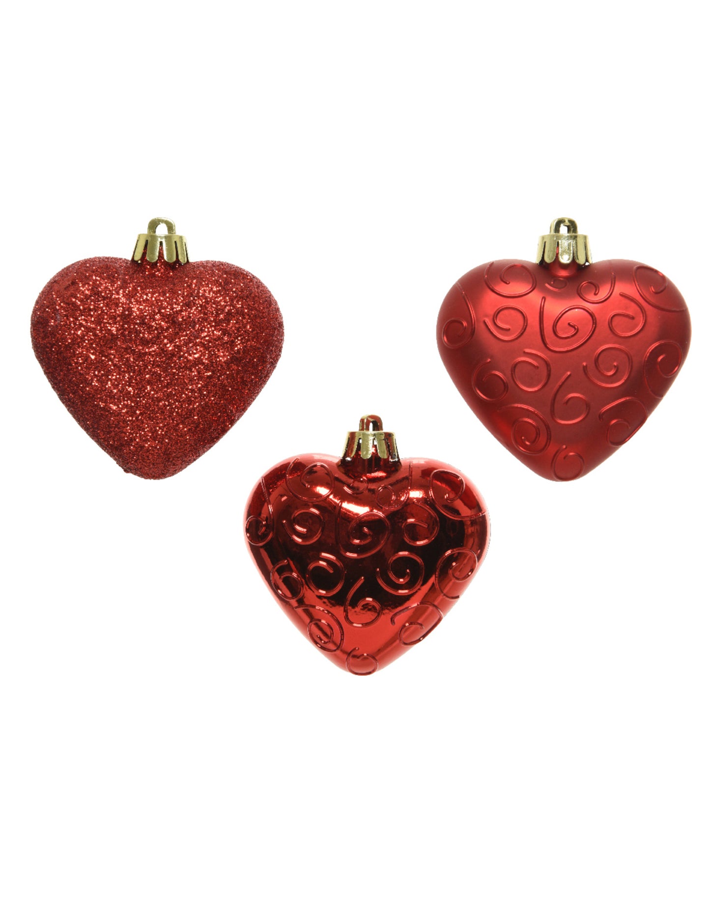 6 rdečih okraskov za božično drevo v obliki srca 7,5 cm mat, sijoča in bleščeča