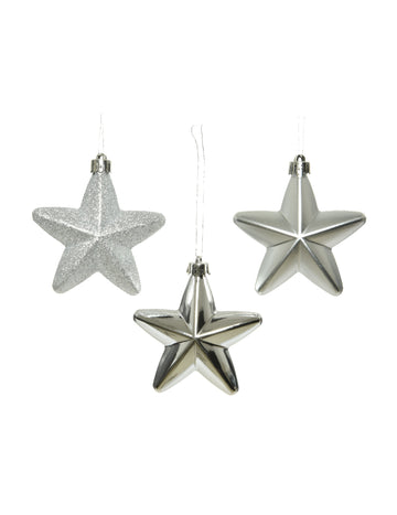 6 visečih okraskov za božično drevo srebrne zvezde 7,5 cm 