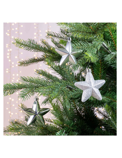 6 srebrnih zvezdastih okraskov za božično drevo 7,5 cm sijajni in mat