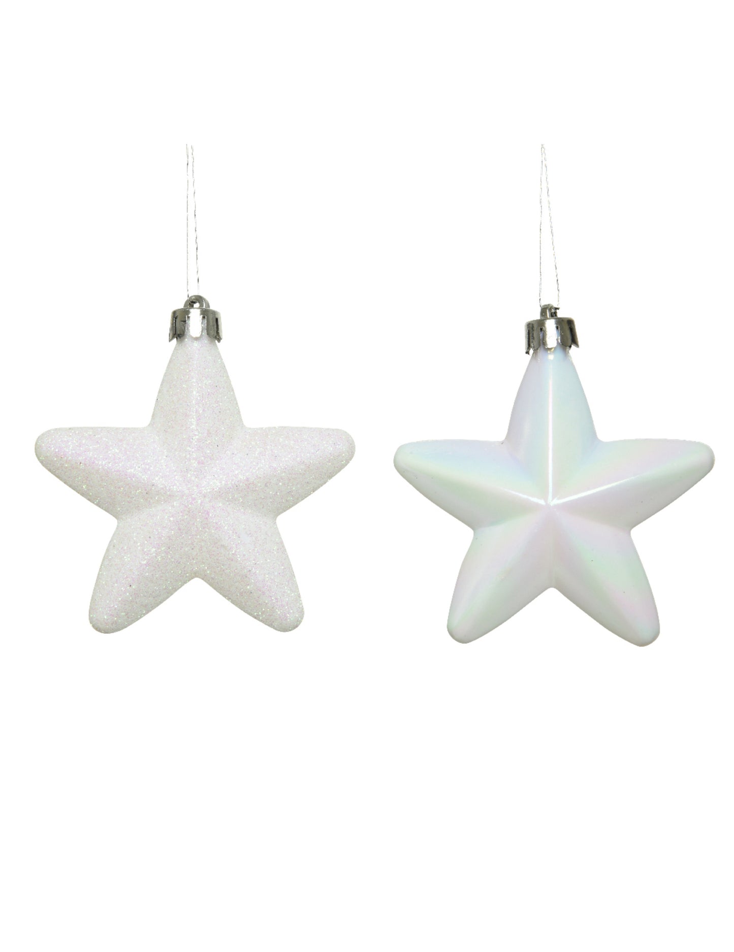 6 belih zvezdastih okraskov za božično drevo 7,5 cm bleščeče in mavrične