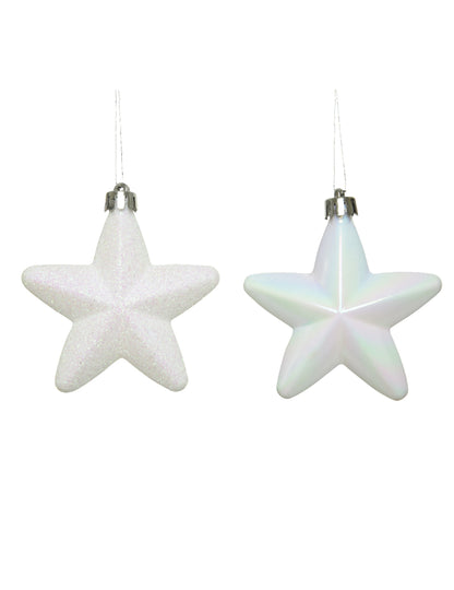 6 belih zvezdastih okraskov za božično drevo 7,5 cm bleščeče in mavrične