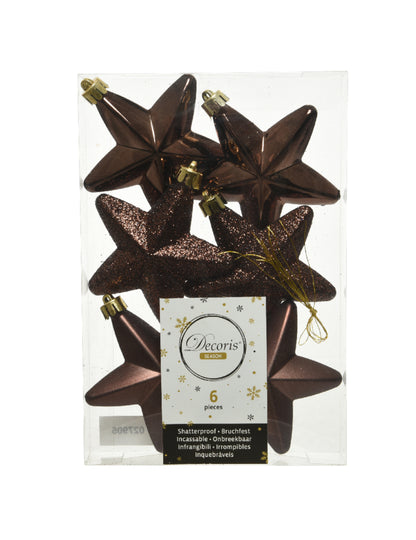 6 čokoladnih zvezdastih okraskov za božično drevo 7,5 cm bleščeče in mat