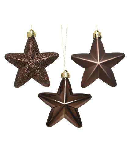 6 čokoladnih zvezdastih okraskov za božično drevo 7,5 cm bleščeče in mat
