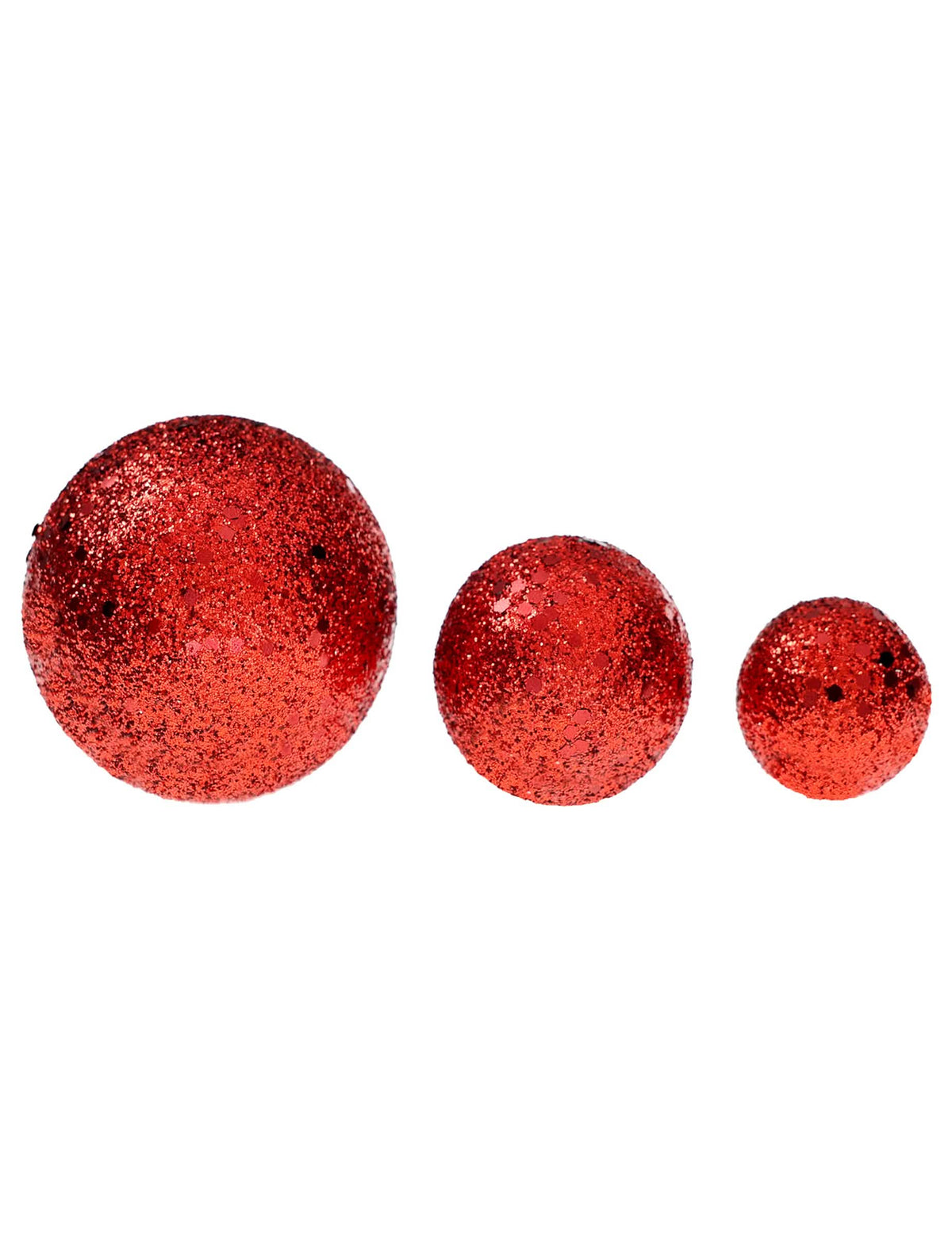 7 boules à paillettes rouges de 3,5 à 6,5 cm