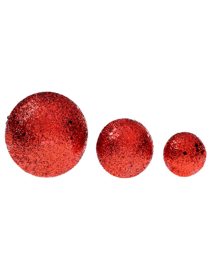 7 boules à paillettes rouges de 3,5 à 6,5 cm
