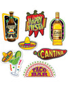 7 Cutouts en carton fiesta mexicaine multicolores avec motifs sombrero et bouteilles