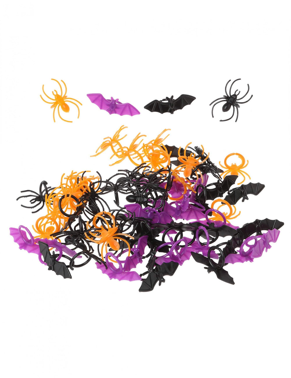 Plastični prstani z netopirji in pajki za halloween črna oranžna in vijolična