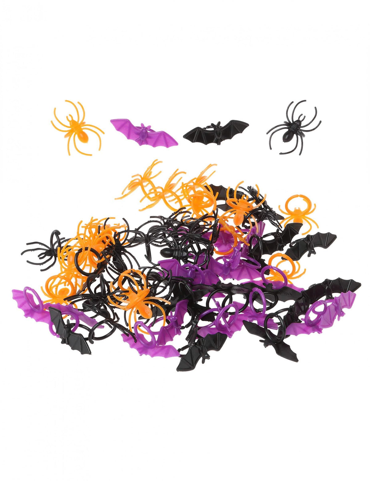 Plastični prstani z netopirji in pajki za halloween črna oranžna in vijolična