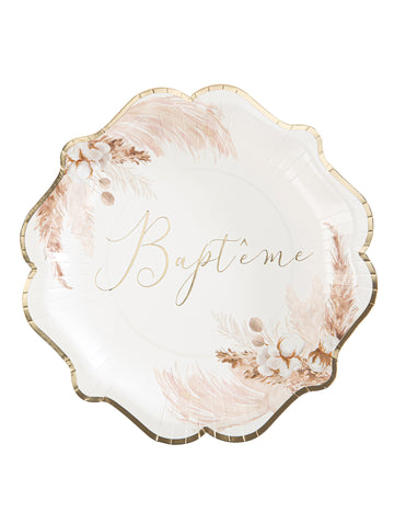 8 krstnih krožnikov s pampaško travo in cvetovi bombaža 23 cm karton