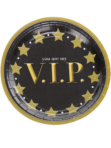 8 VIP kartonskih krožnikov 23 cm črno-zlatih 