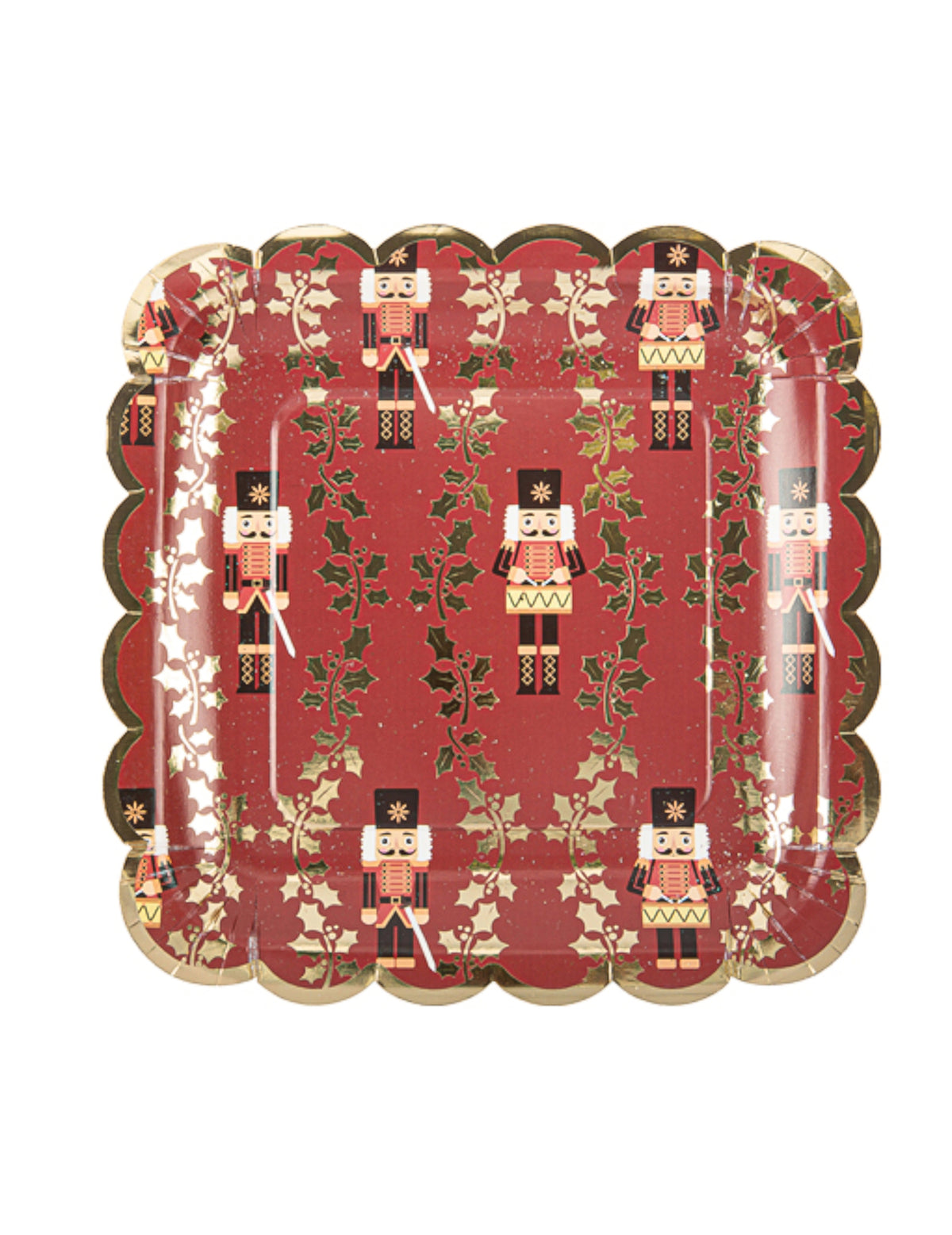 Assiettes casse-noisette festif pour fête rouges et dorées carrées