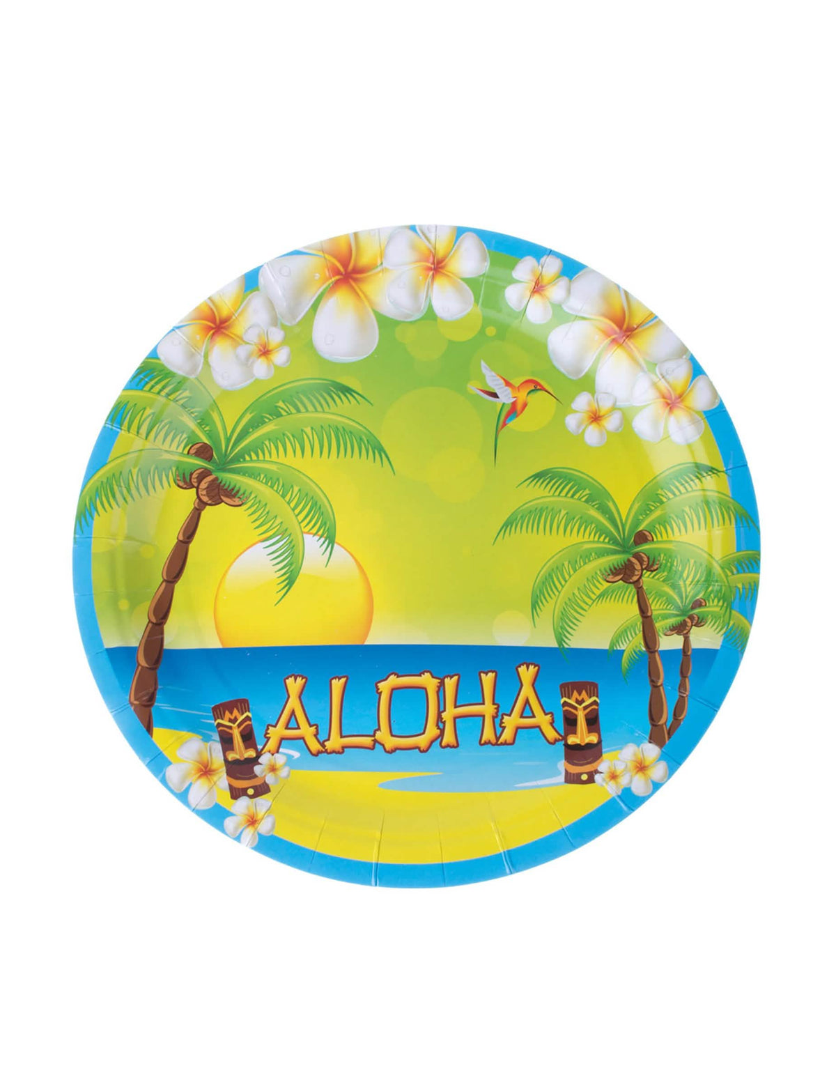 Večbarvni kartonski krožniki Aloha s palmami in tropskimi cvetlicami