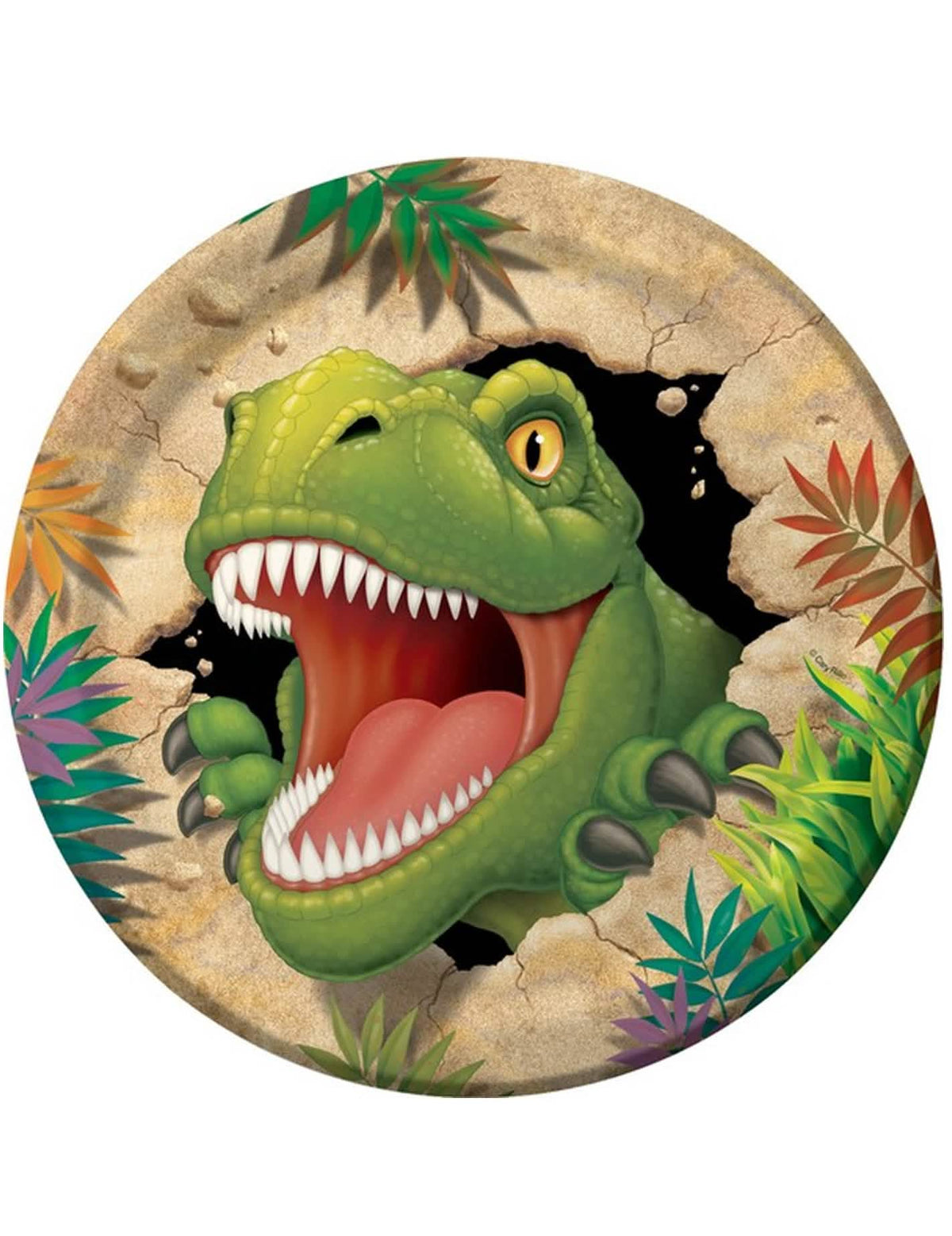 Papirnati krožniki rojstni dan Dinosavri zelena z motivom T-Rexa z odprto gobcem