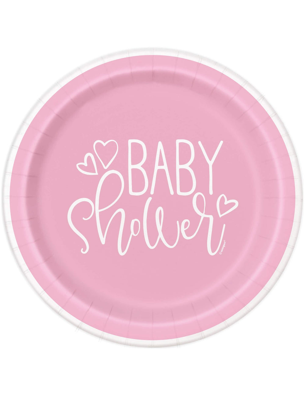 Kartonski krožniki za baby shower za dekle, rožnati in beli s srčki