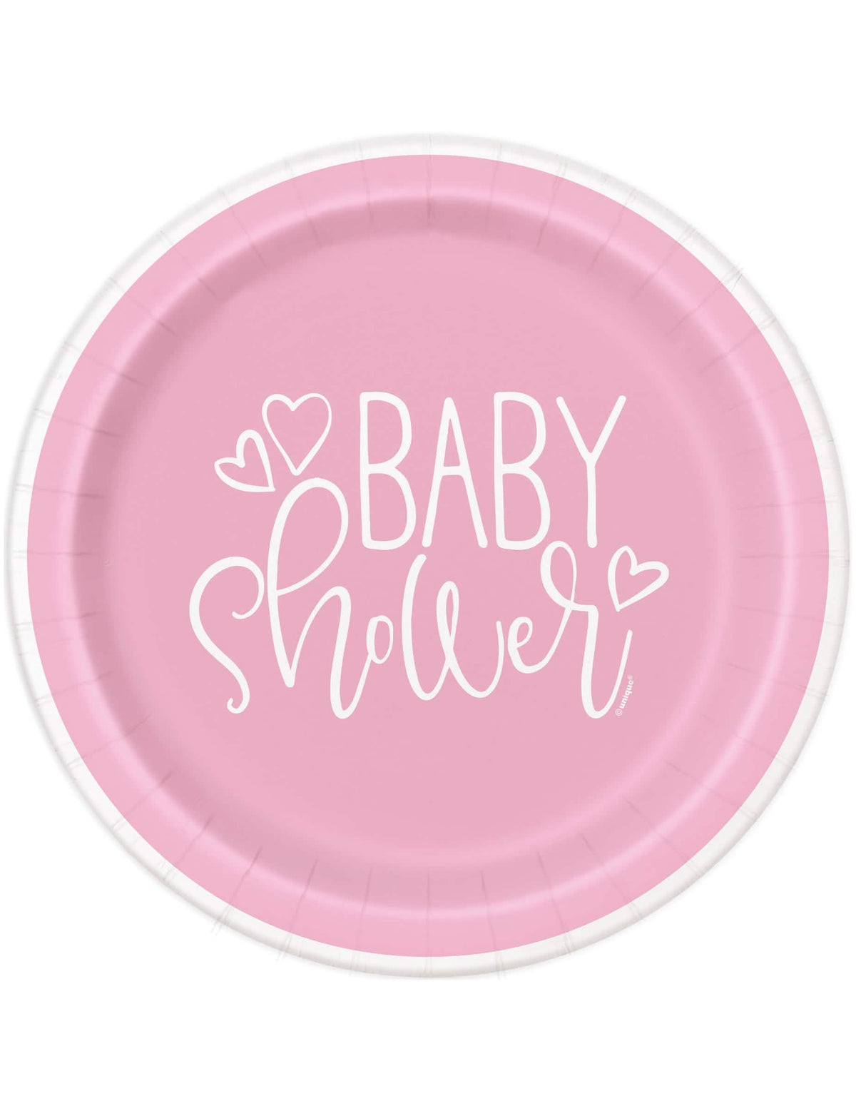 Kartonski krožniki za baby shower za dekle, rožnati in beli s srčki