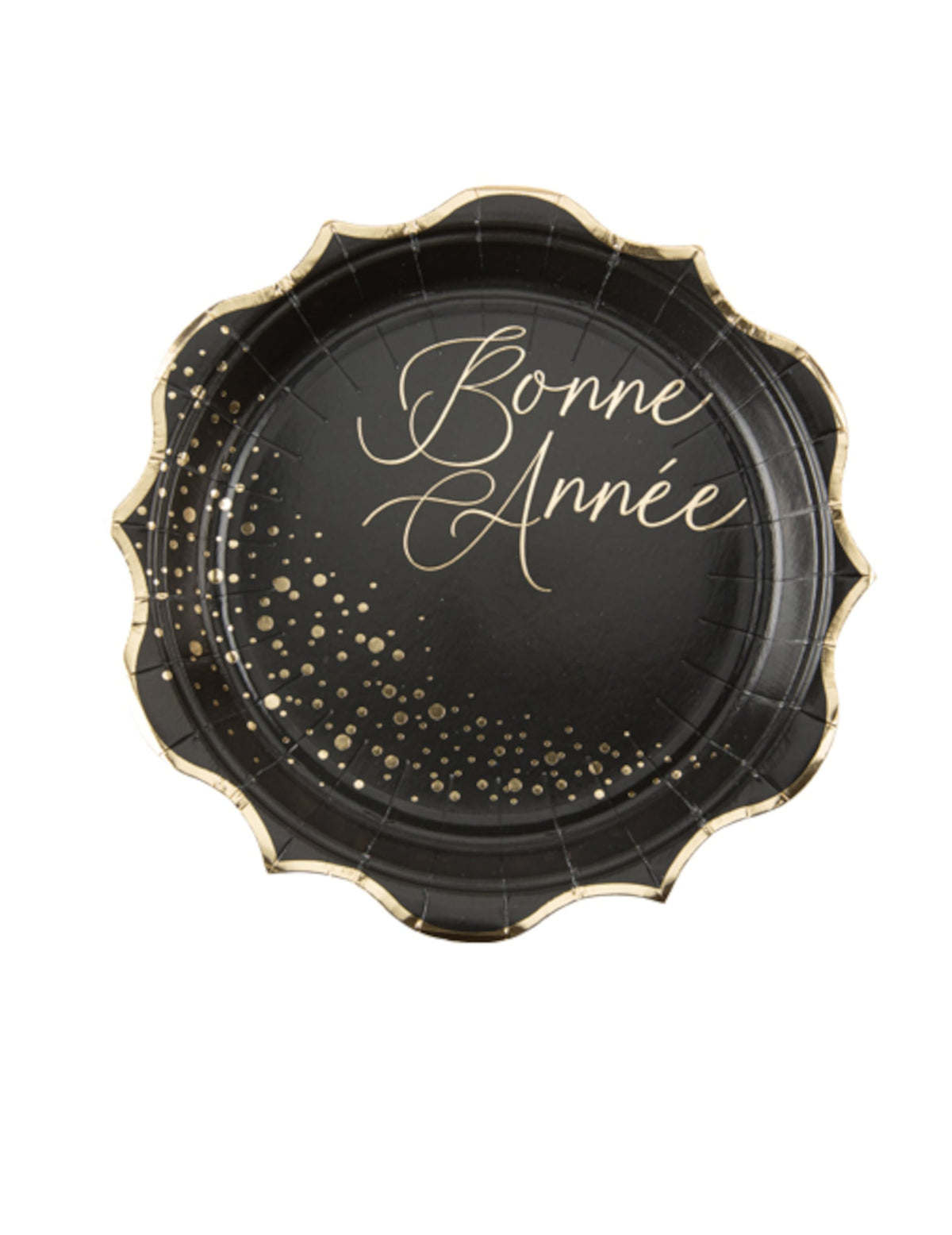 Assiettes en carton Bonne année noires et or