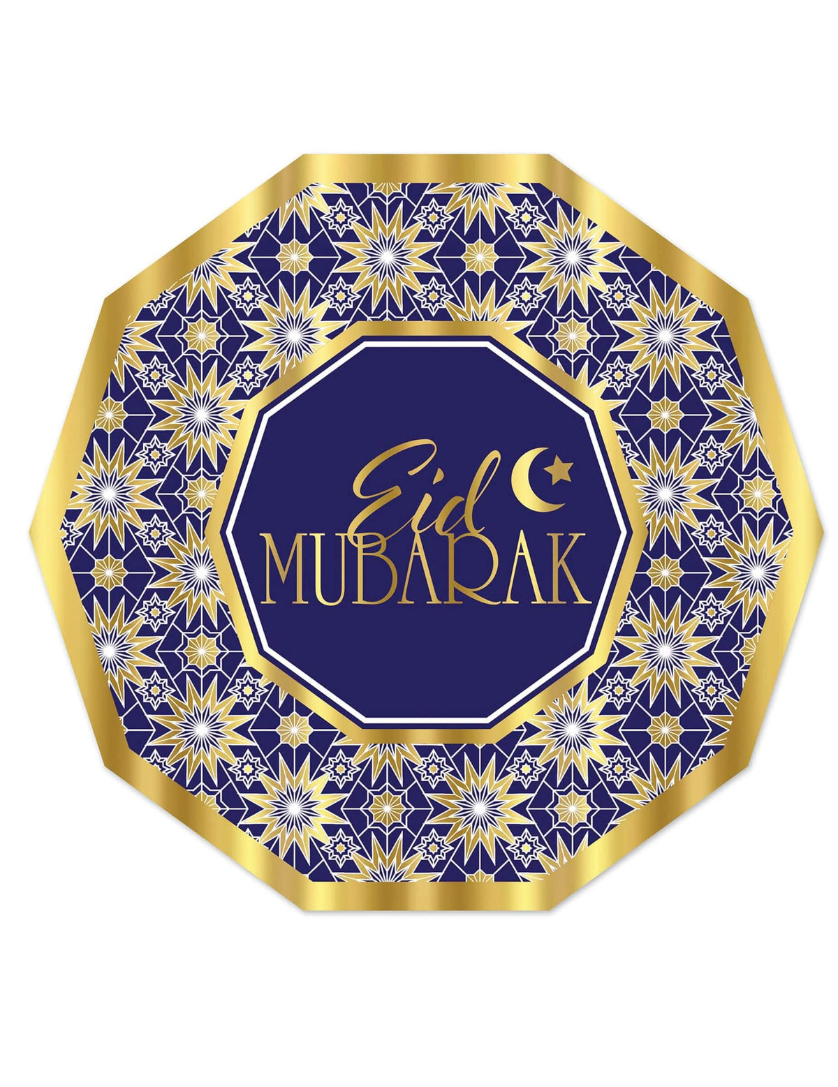 Octogonalni modri in zlata kartonasti krožniki za praznovanje Aïd Mubarak