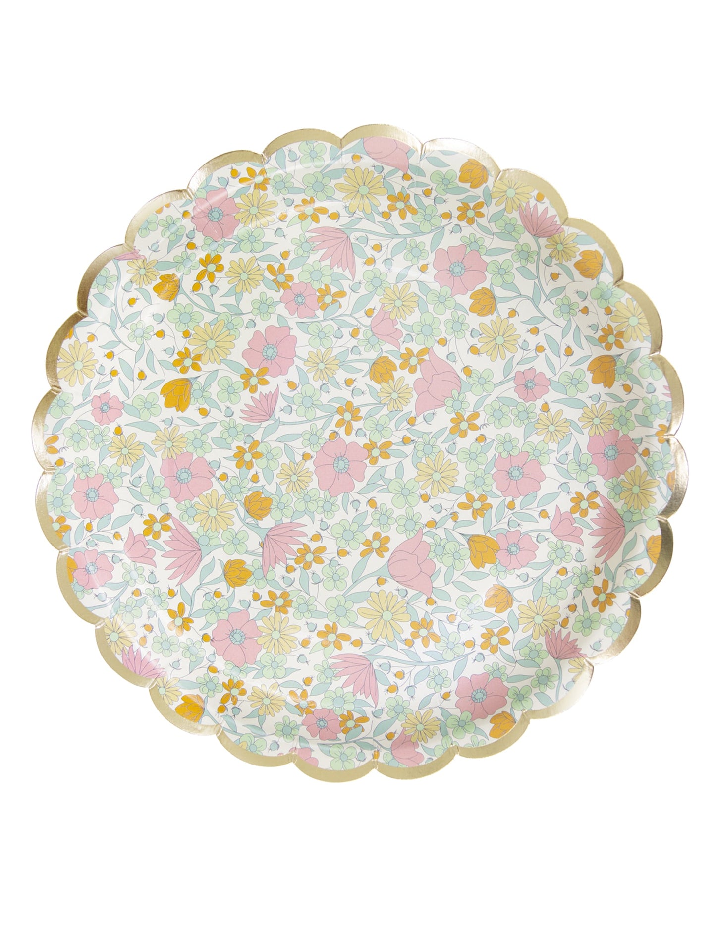 Assiettes festonnées en carton shabby à fleurs or