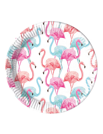 8 pisanih papirnatih krožnikov z motivom flamingov 23 cm kompostabilno