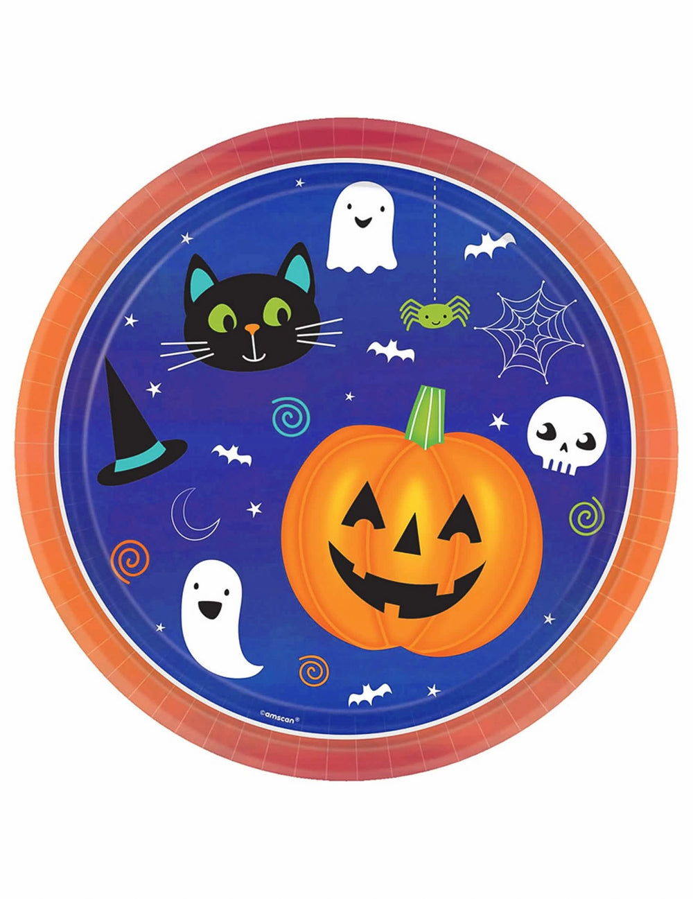 Kartonski krožniki Halloween Friends modri z motivi buče in duhovi