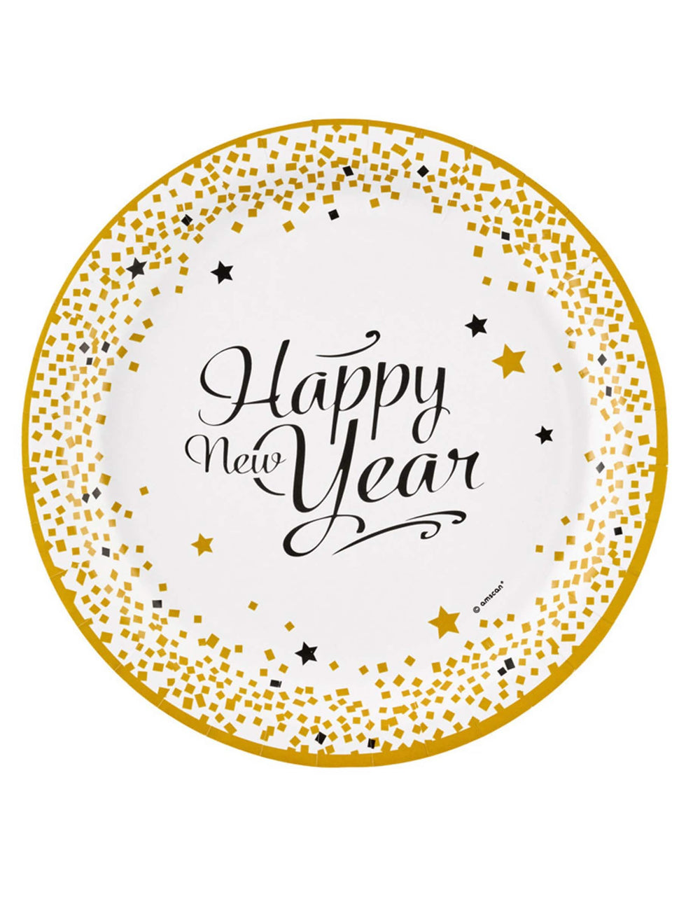 papirnati krožniki Happy New Year za praznovanje, bela in zlata