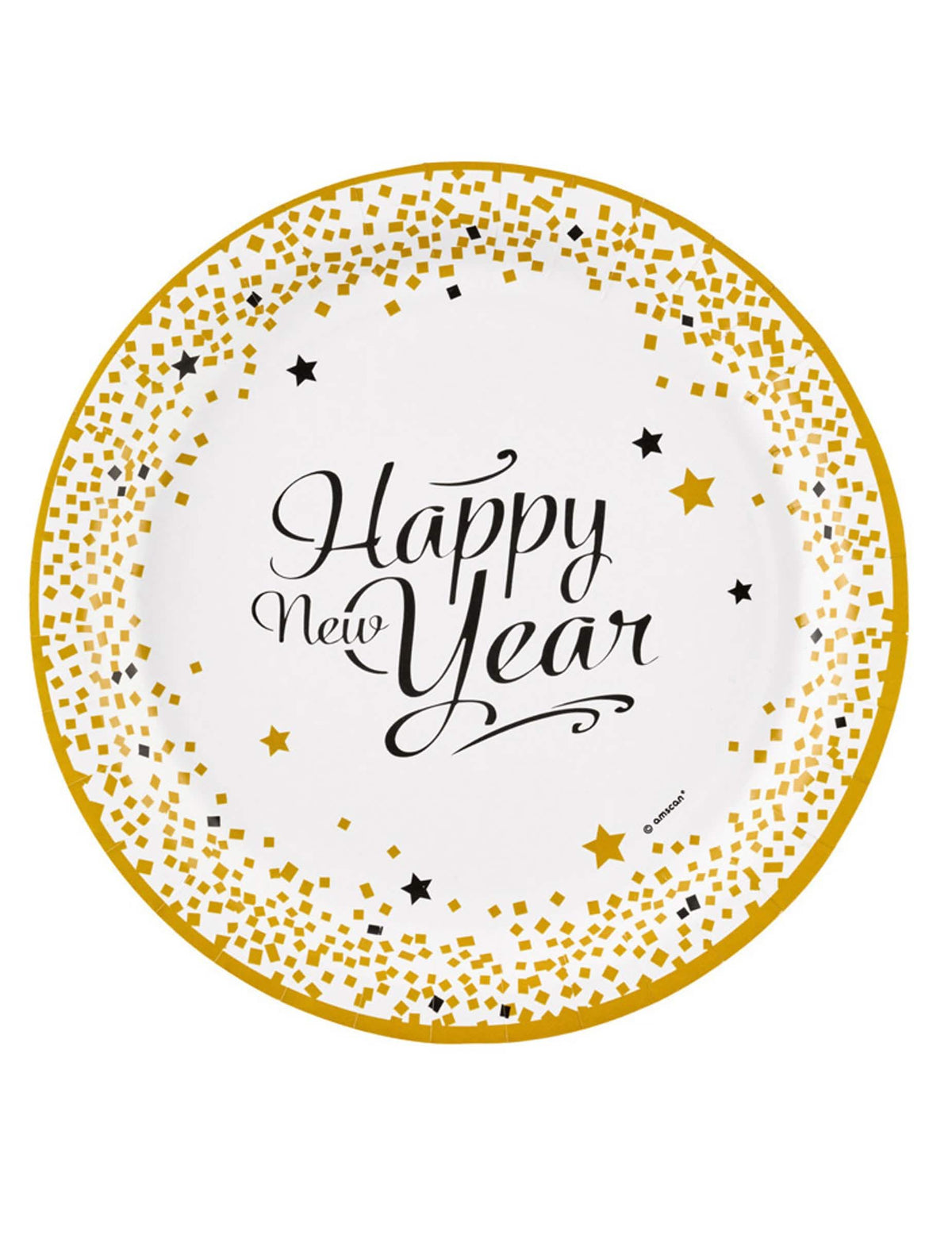papirnati krožniki Happy New Year za praznovanje, bela in zlata