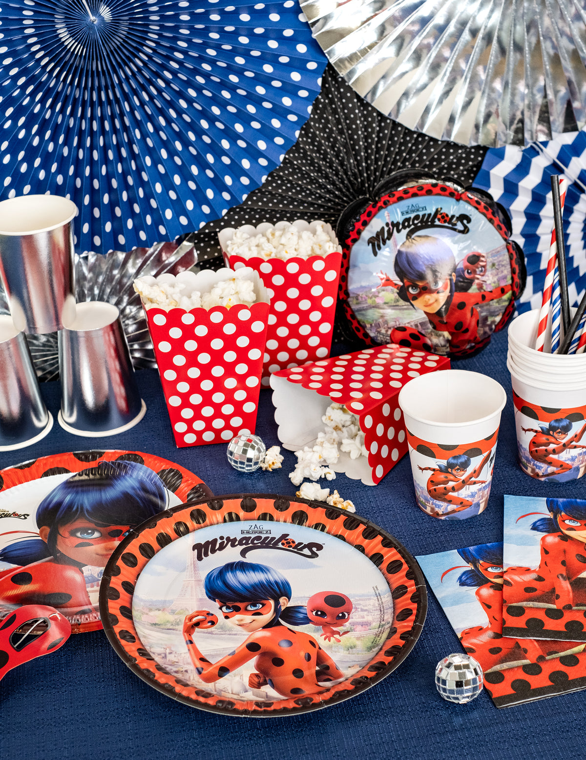Vue d'ensemble de la décoration de table avec les assiettes en carton Ladybug à Paris