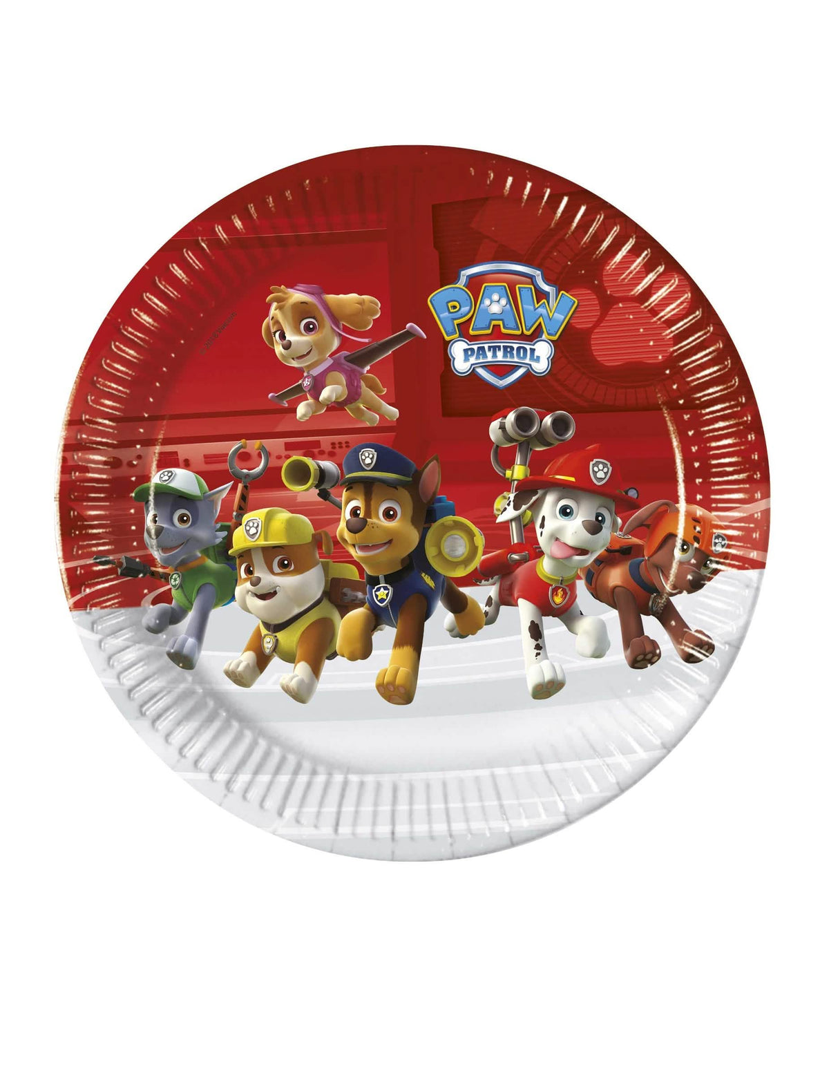 krožniki iz kartona Paw Patrol pripravljeni za akcijo za otrok rdeča