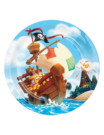8 papirnatih krožnikov z motivom piratske zakladnice 22 cm za rojstni dan