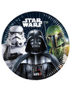 Assiettes en carton Star Wars Galaxy pour anniversaire bleu avec Dark Vador, Stormtrooper et Boba Fett