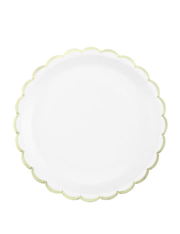 8 belo-zlatih kartonskih krožnikov z nazobčanim vzorcem, 23 cm