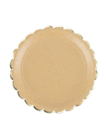 8 kraft in zlatih nazobčanih kartonskih krožnikov, 23 cm