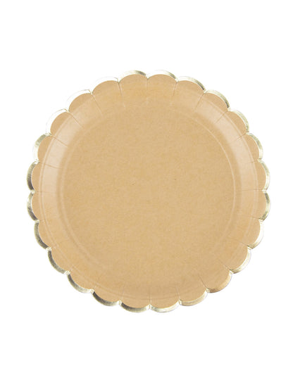 8 kraft in zlatih nazobčanih kartonskih krožnikov, 23 cm