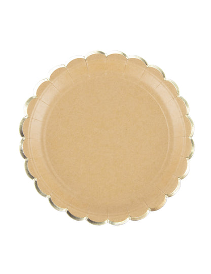 Assiettes en carton festonnées kraft et or