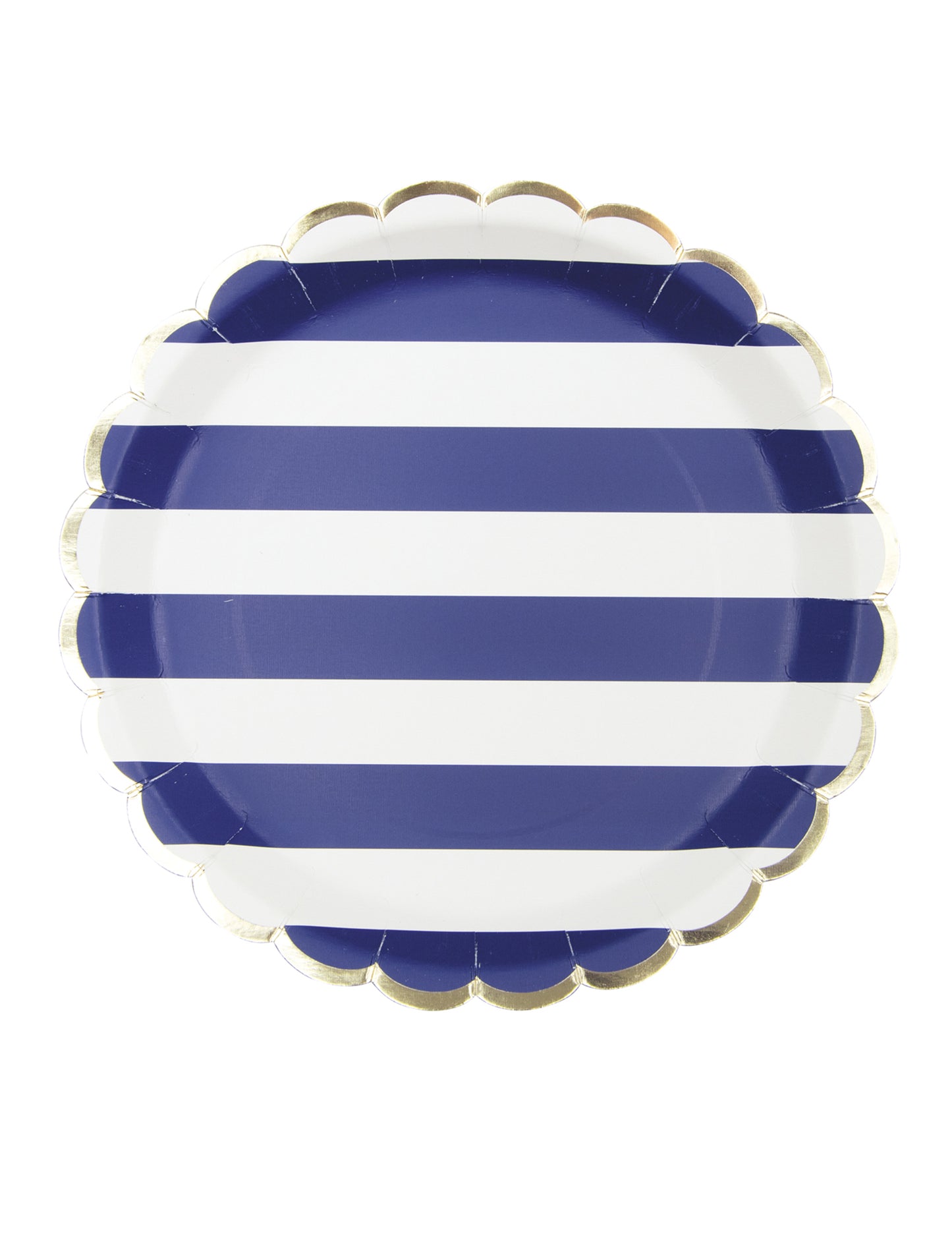 8 nazobčanih kartonskih krožnikov z vzorcem mornarskih črt 23 cm zlati rob
