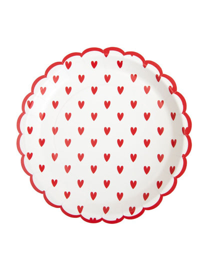 8 nazobčanih kartonskih krožnikov z majhnimi srčki 23 cm