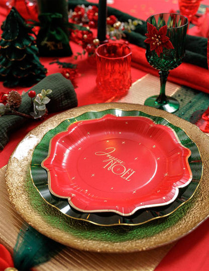 8 assiettes Joyeux Noël L'Intemporel rouge et or 23 cm