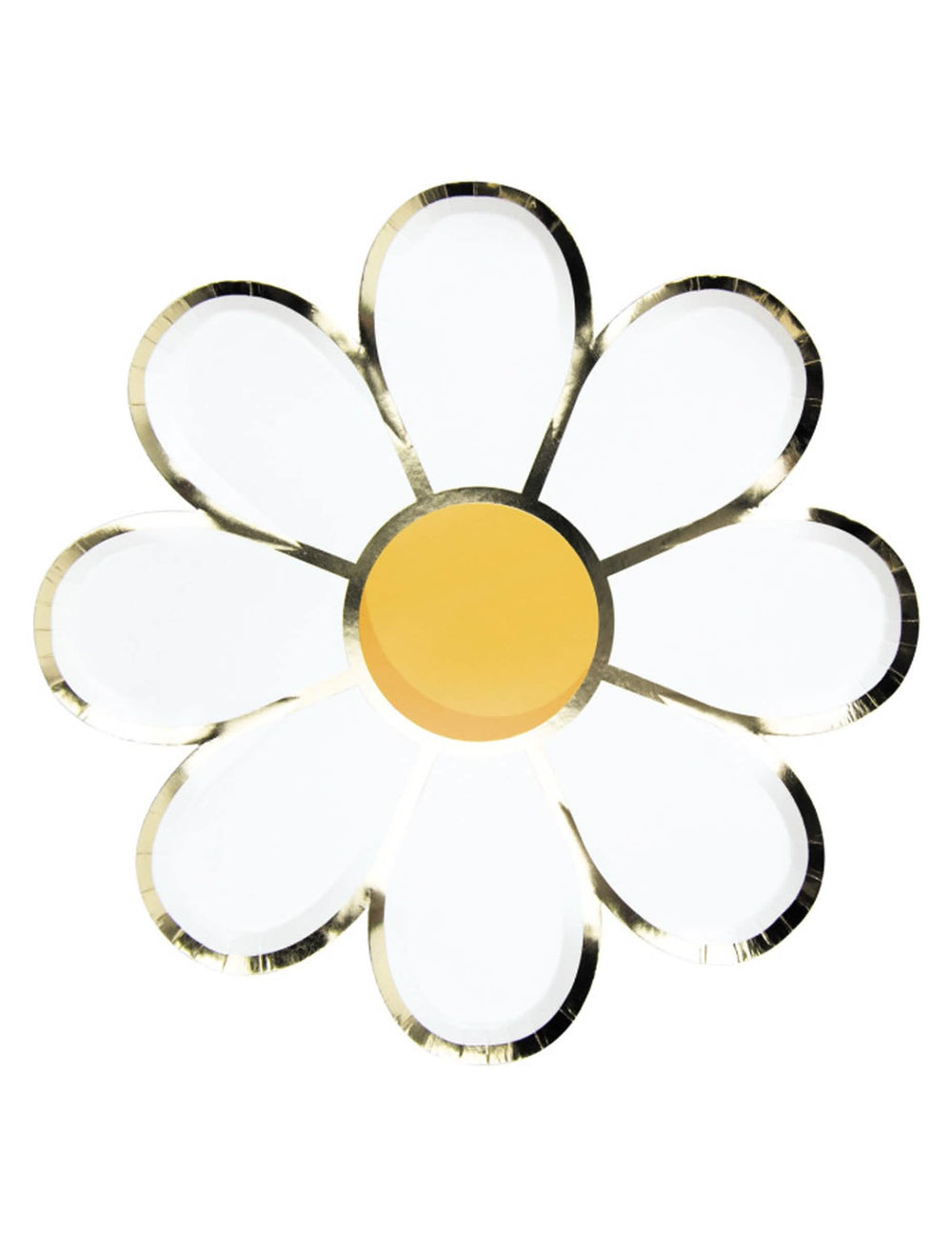 Assiettes en carton Marguerite blanches et dorées avec centre jaune