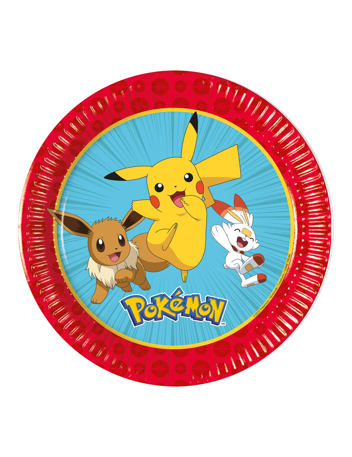 Assiettes en carton Pokémon Next Generation pour enfant rouges et bleues avec Pikachu et Évoli