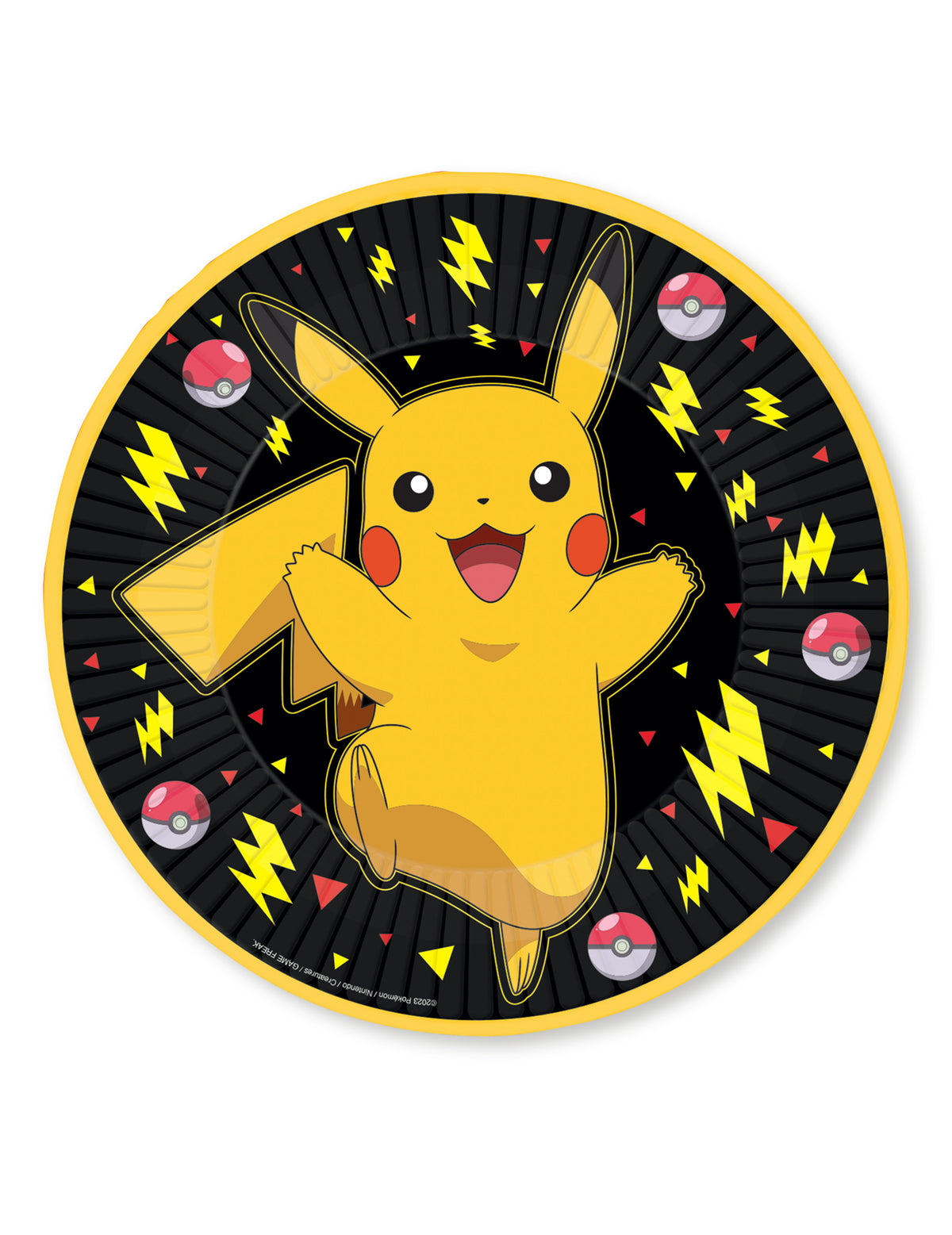 Assiettes en carton Pokémon Pikachu pour enfant jaune et noir avec pokéballs