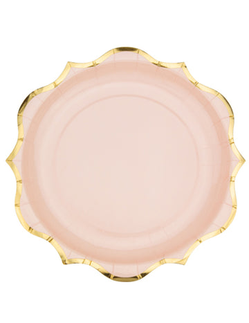8 assiettes rose poudré bordures dorées en carton 23 cm