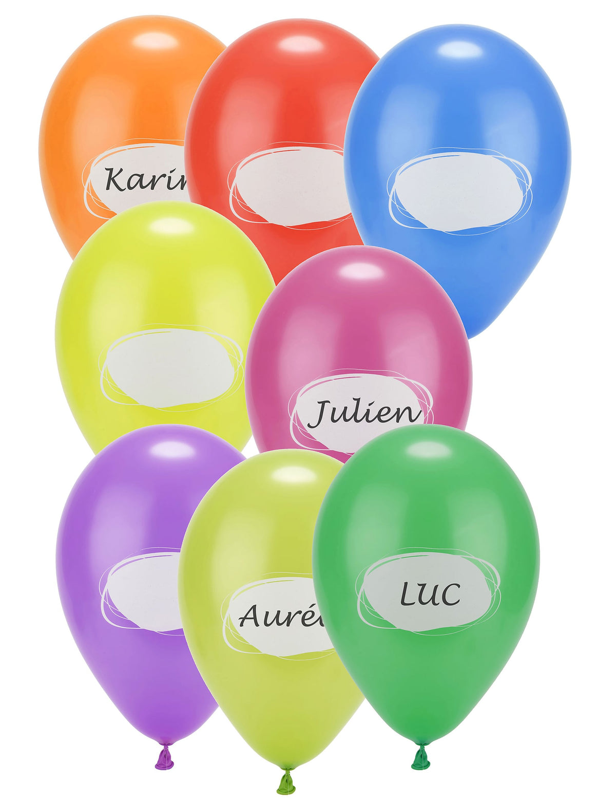 Ballons en latex à personnaliser pour fête multicolores avec zone d'écriture