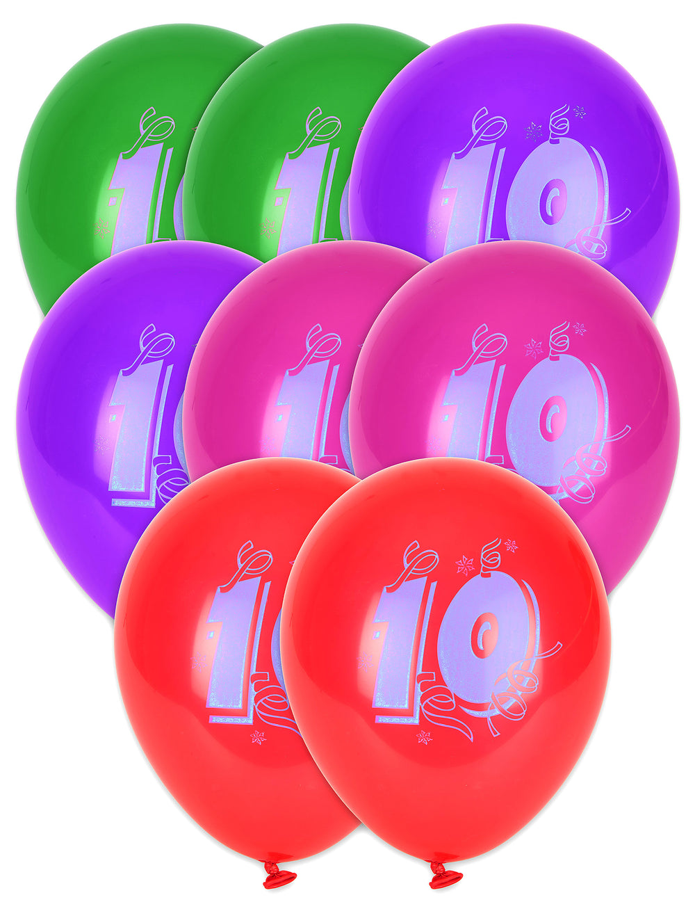 8 ballons chiffre 10 pour anniversaire multicolores