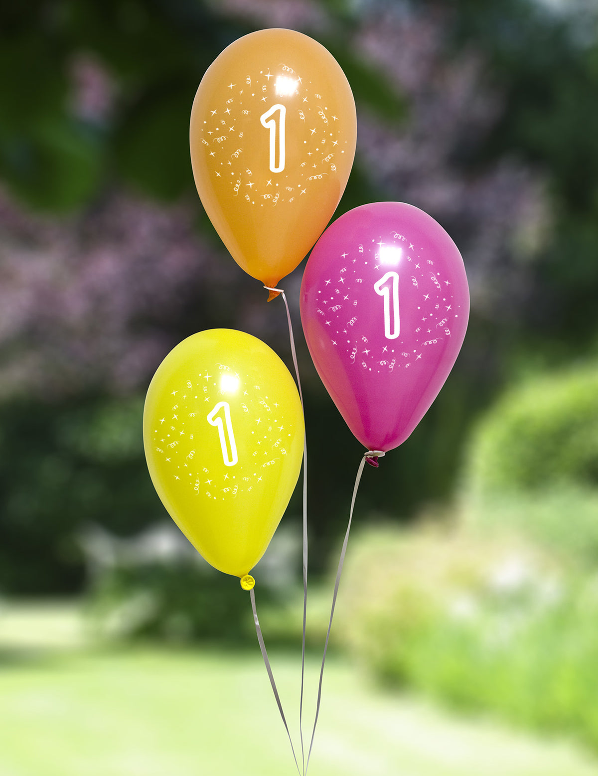 Vue de trois ballons gonflés des Ballons en latex anniversaire 1 an pour enfant