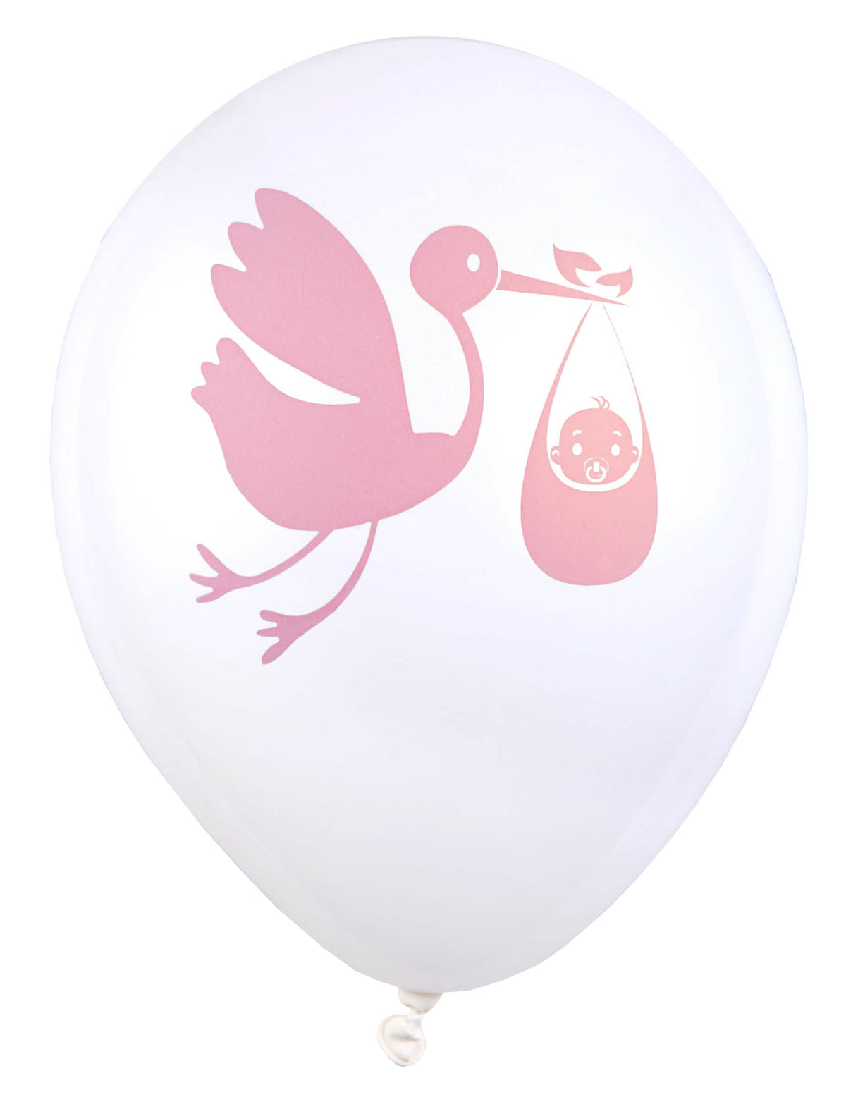 baloni iz lateksa z motivom štorklje za baby shower bela in roza