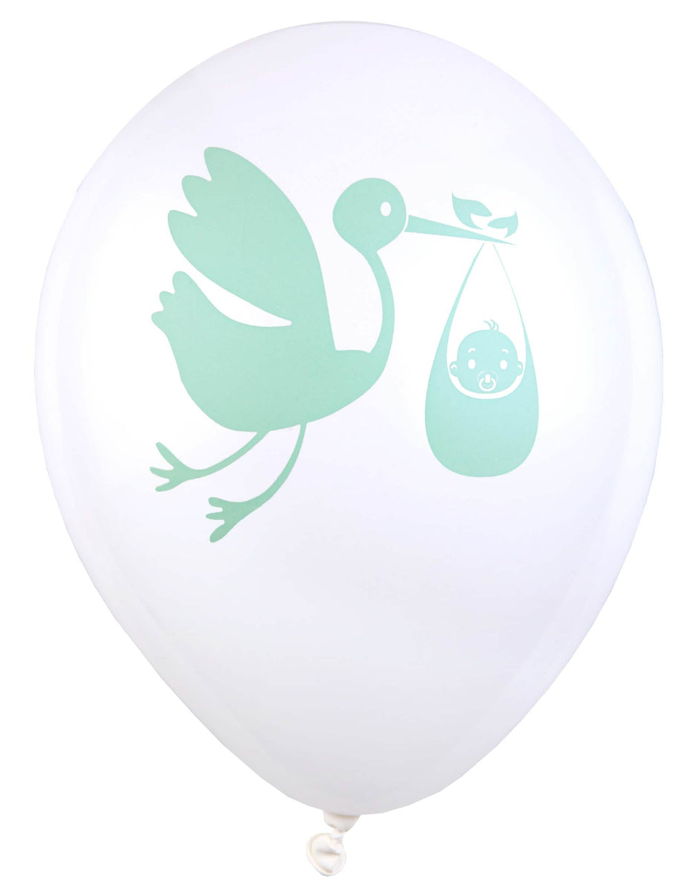baloni iz lateksa z motivom štorklje za baby shower bela in zelena