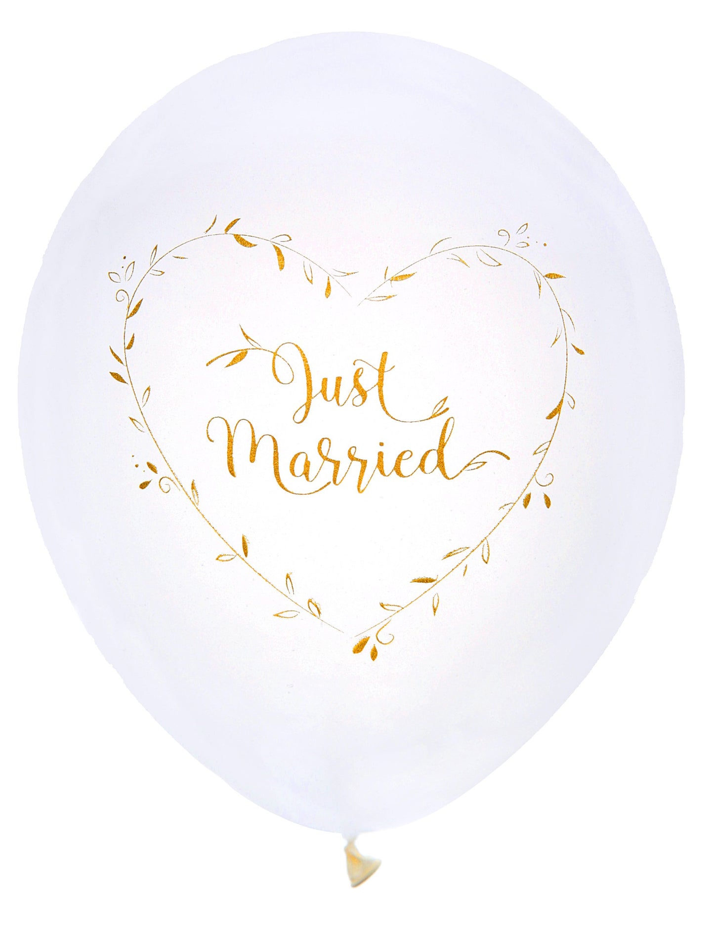 8 belo-zlatih lateks balonov "Just Married" 23 cm zelenjavno srce