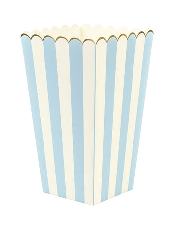 8 boîtes à pop corn bleu pastel et or en carton rayé